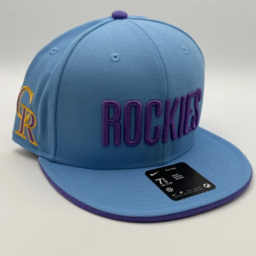 Nike Colorado Rockies Pro Cap Mens Size 7 3/8 Blue Purple Fitted Hat